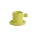 Minimalist light green ceramic coffee cup and saucer set with creative spherical handle - Melon Green