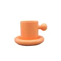 Creative cream orange ceramic coffee mug with unique large spherical handle and donut saucer - Coral Orange