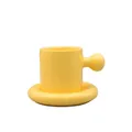 Creative egg yolk yellow ceramic coffee mug and saucer set with chunky round handle - Egg Yellow