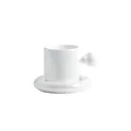 Iridescent pearl white ceramic coffee mug set with bubble handle and thick saucer - Pearl