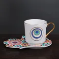 Ceramic Hamsa hand coffee cup set with colorful mosaic patterns and gold handle - Colorful Mosaic Hamsa Hand (ZH0564)
