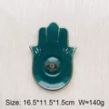 Vassoio Hamsa in ceramica verde scuro con occhio del male dorato per gioielli - Stile Malocchio (Verde) / Verde