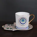 Ceramic coffee cup set with gold handle and colorful Hamsa hand saucer pattern - Colorful Totem Hamsa Hand (ZH0566)