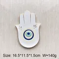 Vassoio per gioielli a forma di Mano di Fatima in ceramica con occhio e bordo oro - Stile Occhio di Fatima (Bianco)