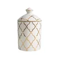 Modern white ceramic storage jar with gold clover pattern and pointed lid handle - White Geometric Style (A款)