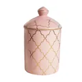 Barattolo di candela in ceramica rosa con motivo a quadrifoglio dorato e coperchio - Stile Geometrico Rosa (B款)