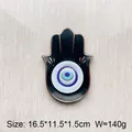 Vassoio per gioielli a mano di Hamsa in ceramica nera con bordo dorato e occhio greco - Stile Occhio di Fatima (Nero)