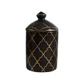 Detail of a ceramic jar with black glaze and golden quatrefoil pattern and lid - Black Geometric Style (E款)