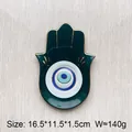 Vassoio Hamsa in ceramica verde scuro con motivo malocchio e bordi oro, 16,5x11,5cm - Stile Occhio di Fatima (Verde)