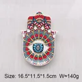 Hamsa Hand keramische sieradenschaal met blauw Evil Eye patroon en boho details - Rood