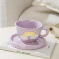 Set tazzina da caffè e piattino in ceramica viola con arcobaleno e nuvole 3D - Viola Stile A