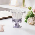 Detail of creative ceramic dessert cup with wavy rim and purple bow relief base - Without Candle / Purple