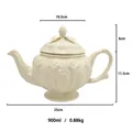 Théière vintage en céramique crème 900ml avec relief floral de style anglais - Théière / Blanc Crème