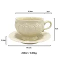 Ensemble tasse à café et soucoupe vintage en céramique blanc crème avec relief - 1 Tasse et 1 Soucoupe / Blanc Crème