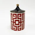Geometric ceramic aromatherapy candle jar with red H-pattern and gold-rimmed lid - Red Meander Pattern (XGD56)