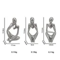 Three-piece silver resin abstract thinker sculptures with detailed size and weight labels - Silver
