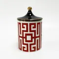 Pot à parfum géométrique en céramique avec motif rouge et couvercle à poignée dorée - Motif de Méandre Rouge (XGD56)