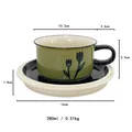 Detailed size specifications for vintage avocado green ceramic coffee cup and saucer set - Green Tulip