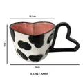 Ceramic heart mug with cow print pattern and pink glaze interior, 300ml capacity - Heart Cup / Cow Print