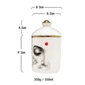 Pot à bougie en céramique blanche de 350ml avec bordure dorée et motif floral - Style Visage Yeux Fermés Fleurs (XGD64)
