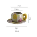 French vintage ceramic coffee cup and saucer set with hand-painted floral patterns - Pink Yellow Flower