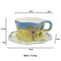 Dimensions détaillées de la tasse à café en céramique peinte à la main avec motif floral 280ml - Bleu