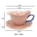Detail showing dimensions of the 180ml 3D flower ceramic cup and saucer set - Pink