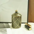 Luxury Art Deco style black and gold geometric ceramic candle jar for home fragrance decor - Small (350ml) / Black Gold (Style A)