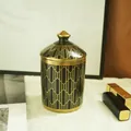 Art Deco style black ceramic candle jar with gold geometric patterns and a cone handle - Small (350ml) / Black Gold (Style B)