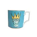 Tazza in ceramica blu con bordo dorato e ritratto maschile con corona gialla - Mug Ritratto Corona Blu Chiaro (Stile B)