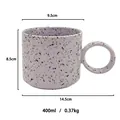 Detailed size specifications for the lavender splatter ceramic mug with large ring handle - Purple