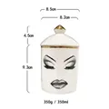 Pot en céramique blanc avec couvercle doré et imprimé visage femme, contenant 350ml - Style Visage Yeux Fermés Lèvres Rouges (XGD63)