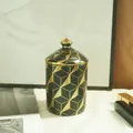 Modern black ceramic candle jar with gold geometric 3D cube pattern and pointed lid - Small (350ml) / Black Gold (Style C)