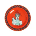Piatto in ceramica arancione con bordo a onde blu e illustrazione di statua classica - Piatto Ritratto Corallo Arancio Brillante (Stile A)