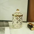 Elegant white and gold geometric ceramic scented candle jar variant for home decor - Small (350ml) / Platinum (Style D)