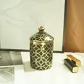 Elegant black and gold ceramic candle jar featuring continuous geometric circular patterns - Small (350ml) / Black Gold (Style D)