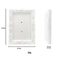 Detailed dimensions of a vintage white resin jewelry display frame with floral reliefs - Style A White