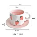 Pink ceramic strawberry coffee cup set with dimensions 250ml 12x6.8cm and 13.8cm saucer - Strawberry