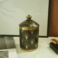 Art Deco geometric black and gold scented candle jar with a fan pattern and cone lid - Small (350ml) / Black Gold (Style E)