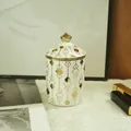 White and gold geometric ceramic candle jar with lid, luxury home storage accessory - Small (350ml) / Platinum (Style F)
