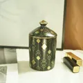 Luxury black and gold geometric aromatherapy candle jar with lid - Small (350ml) / Black Gold (Style F)