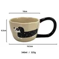 Cute dachshund illustration ceramic mug with large black handle and 340ml capacity - Black Dalmatian Cream