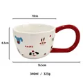 Taza de cerámica con asa roja grande y dibujos de animales, guía de talla 340ml - Cabezas de Dibujos Animados Coloridas Blanco