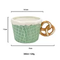 Creative ceramic waffle mug with pretzel handle and cream edge design, 300ml capacity - Mint Green (Pretzel Handle) Cup