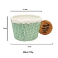 Light green waffle pattern ceramic mug with cream rim and biscuit shaped handle 300ml - B (green Cookie) Cup / Biscuit Series Tableware