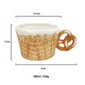 Ceramic waffle cone coffee mug with pretzel handle, 300ml capacity, biscuit design - Caramel Brown (Pretzel Handle) Cup