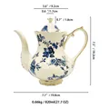 Dettaglio di teiera vintage in ceramica da 820 ml con rose blu e bordi dorati - Teiera Orchidea Blu