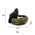 Miniatura uccello in resina con nido e uova decoro giardino, variante nera, 3,5 cm - Uccello con Nido / Nero