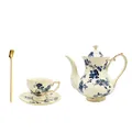 Set da tè vintage in ceramica con rose blu, teiera e tazza con eleganti bordi dorati - Set Orchidea Blu (1 Teiera 1 Tazzina 1 Piattino 1 Cucchiaio)