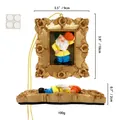 3D gnome Christmas ornament in gold baroque frame with adhesive pads for wall decor - Gold Frame Green Hat With Pumpkin (Style D)